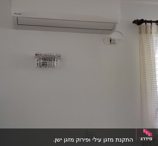 מזגן קיר לבן מותקן על הקיר